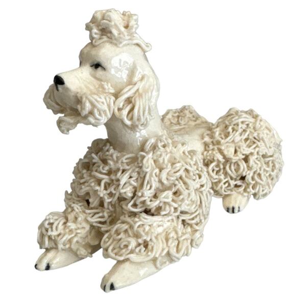 Vintage Cream Ceramic Spaghetti Poodle Laying 3.24”x2”x1” - Picture 2 of 11